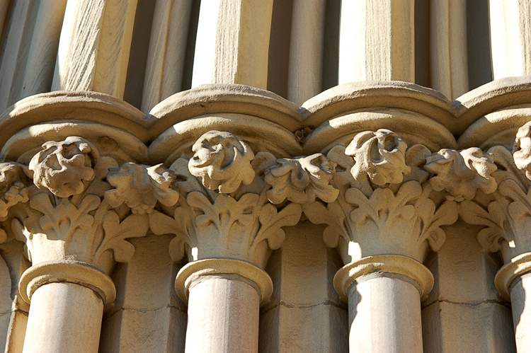 detail of some of the relief sculpture over one of the doors of St. james Cathedral