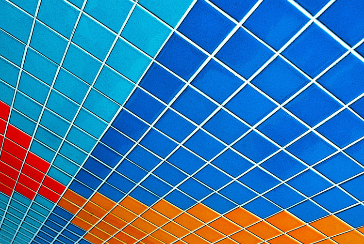 blue and orange tiles on the wall of the Lula Lounge