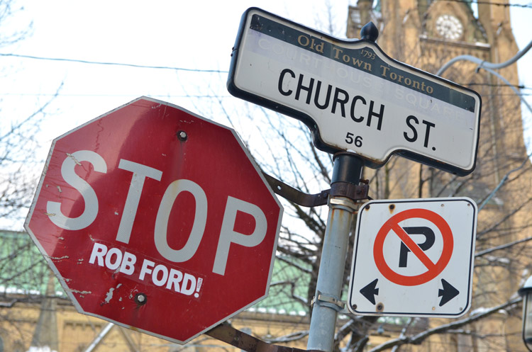 A stop sign that has been altered to read Stop Rob Ford 